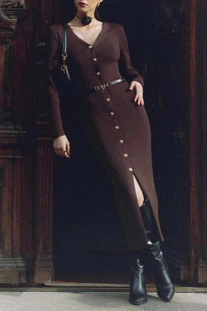 Long Sleeve Button Sweater Dress - Image 13