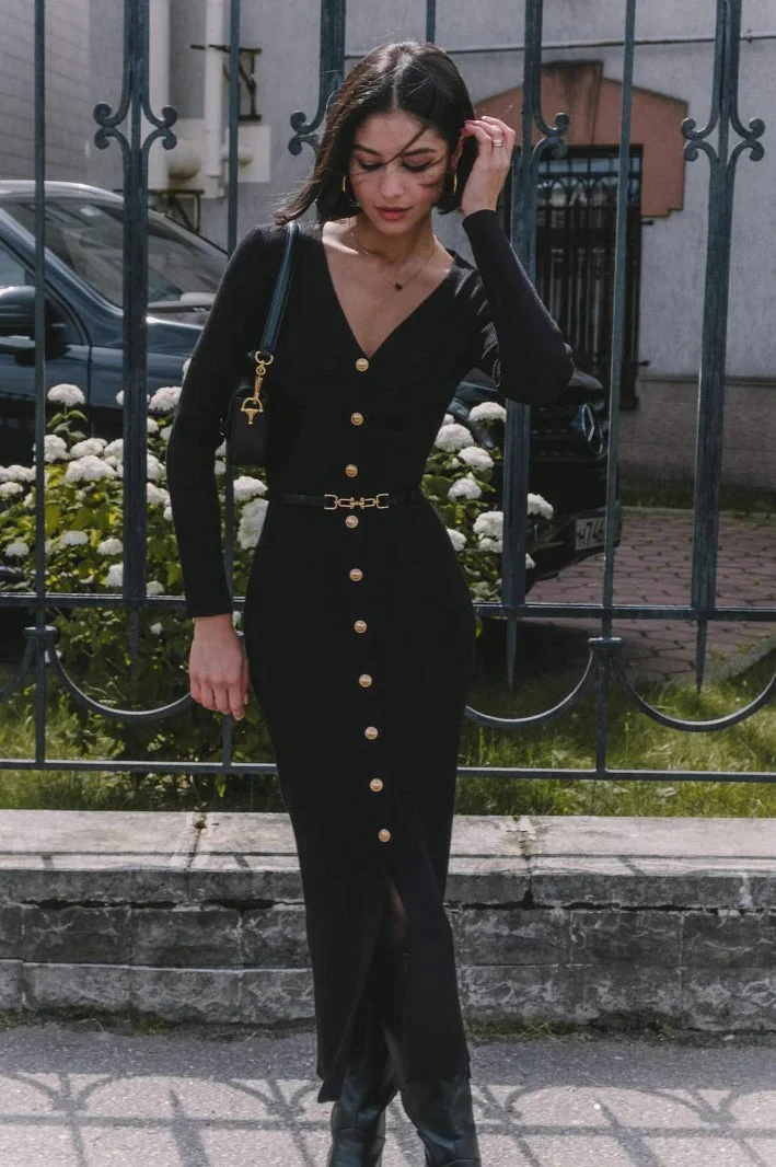 Long Sleeve Button Sweater Dress - Image 15