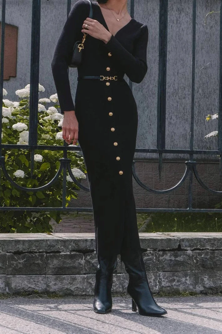 Long Sleeve Button Sweater Dress - Image 16