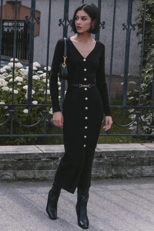 Long Sleeve Button Sweater Dress - Image 17