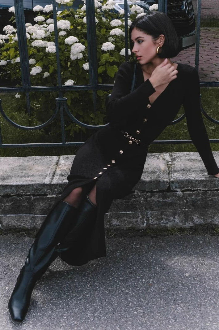 Long Sleeve Button Sweater Dress - Image 18
