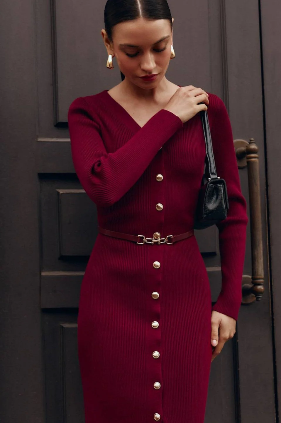 Long Sleeve Button Sweater Dress - Image 3