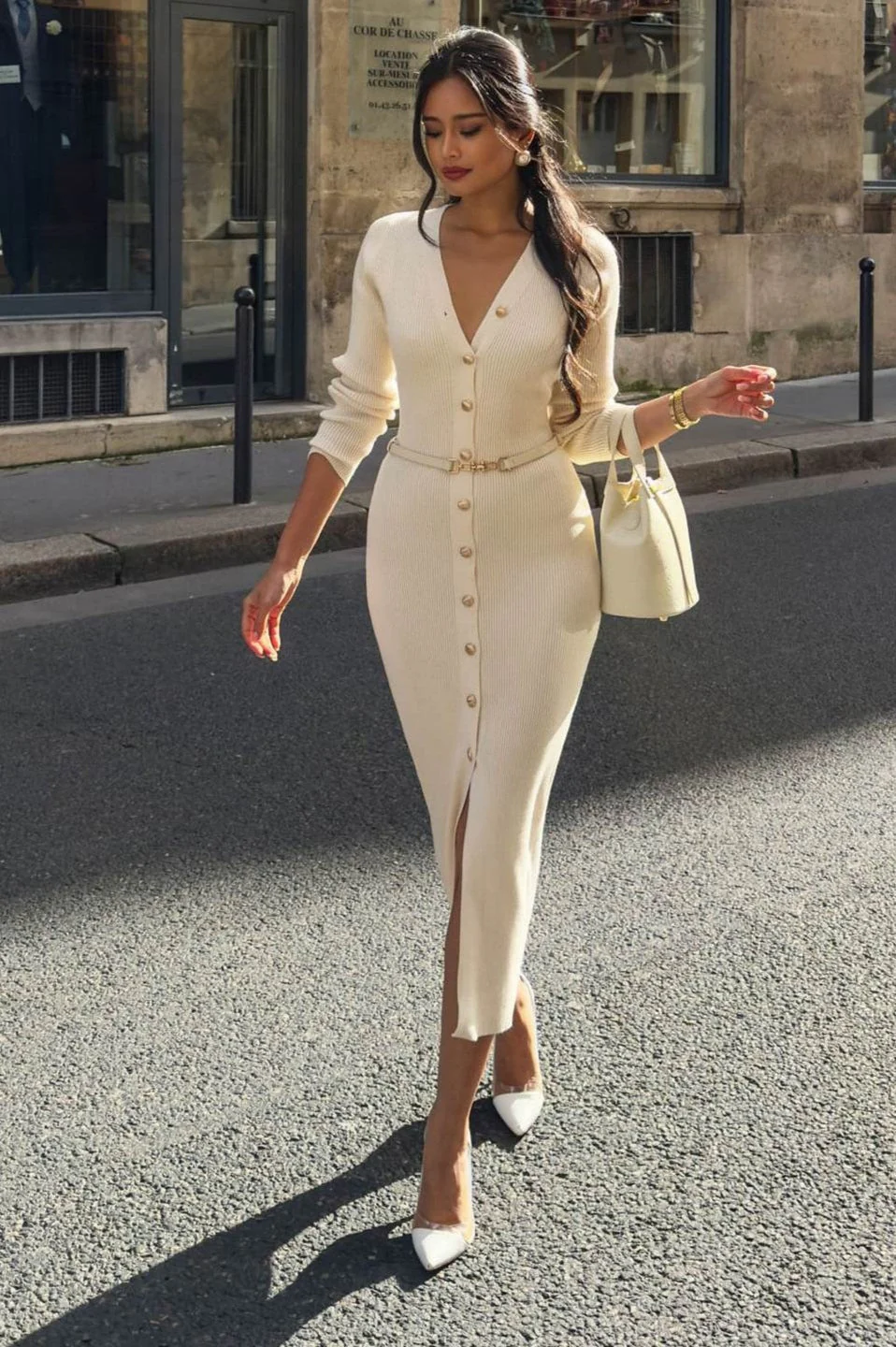 Long Sleeve Button Sweater Dress - Image 7