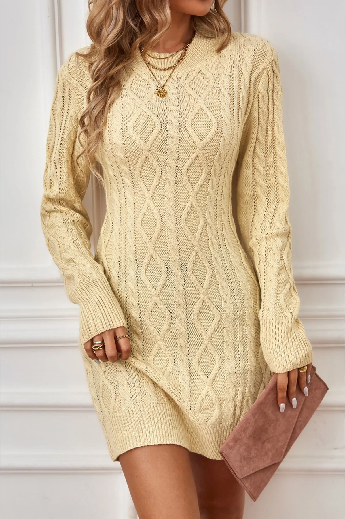 Long Sleeve Cable Knit Backless Sweater Dress - Image 2