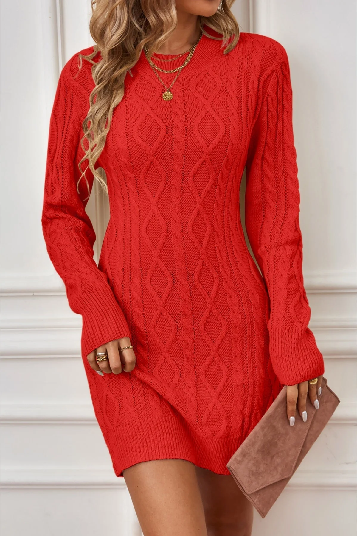 Long Sleeve Cable Knit Backless Sweater Dress - Image 5