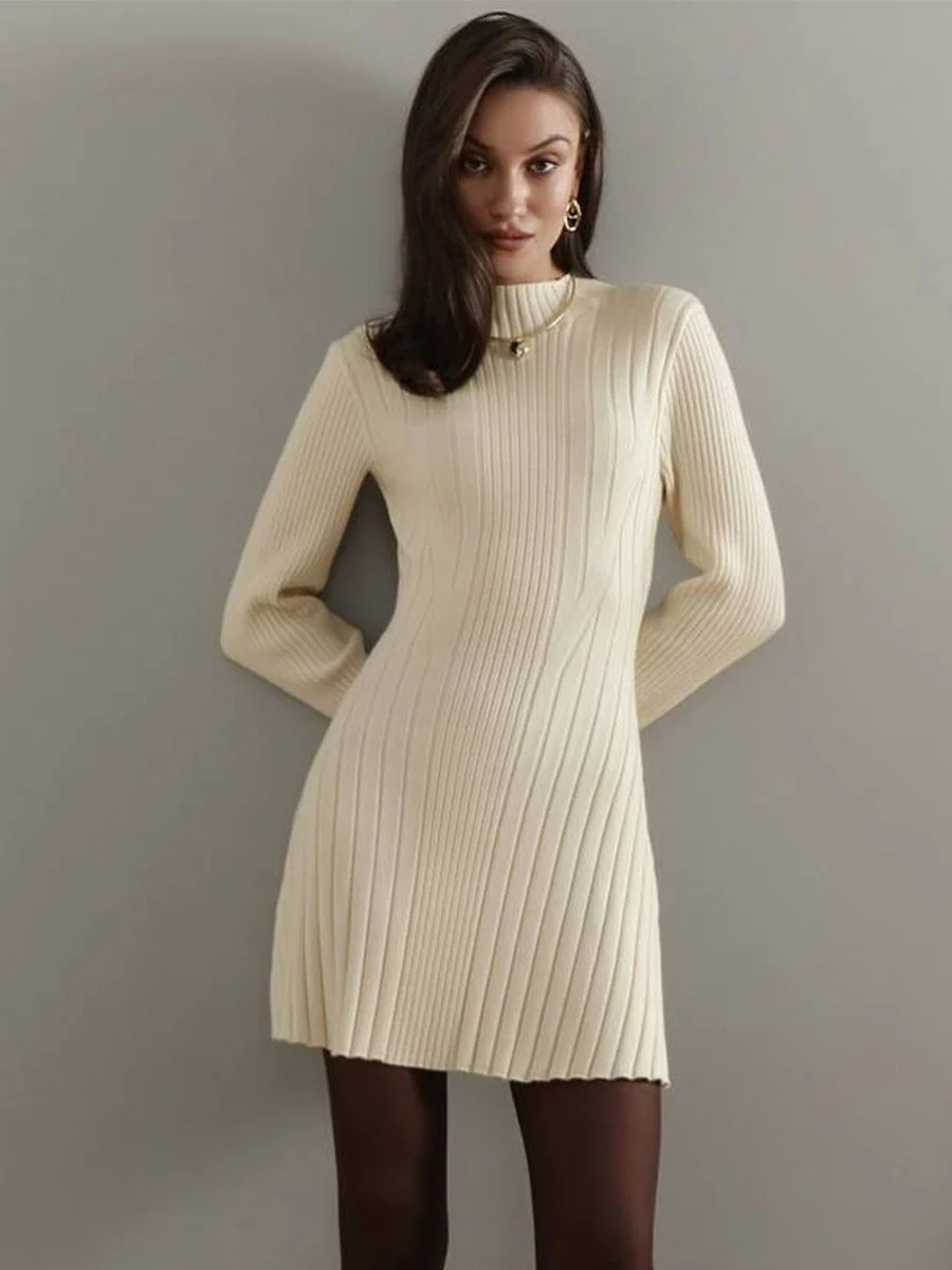 Long Sleeve High Neck Sweater Dress - Image 4