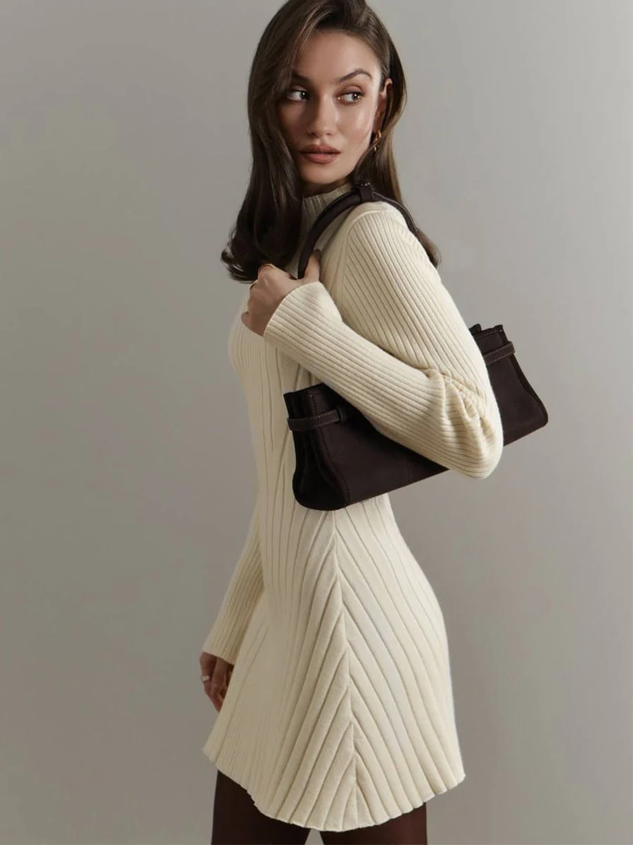Long Sleeve High Neck Sweater Dress - Image 5