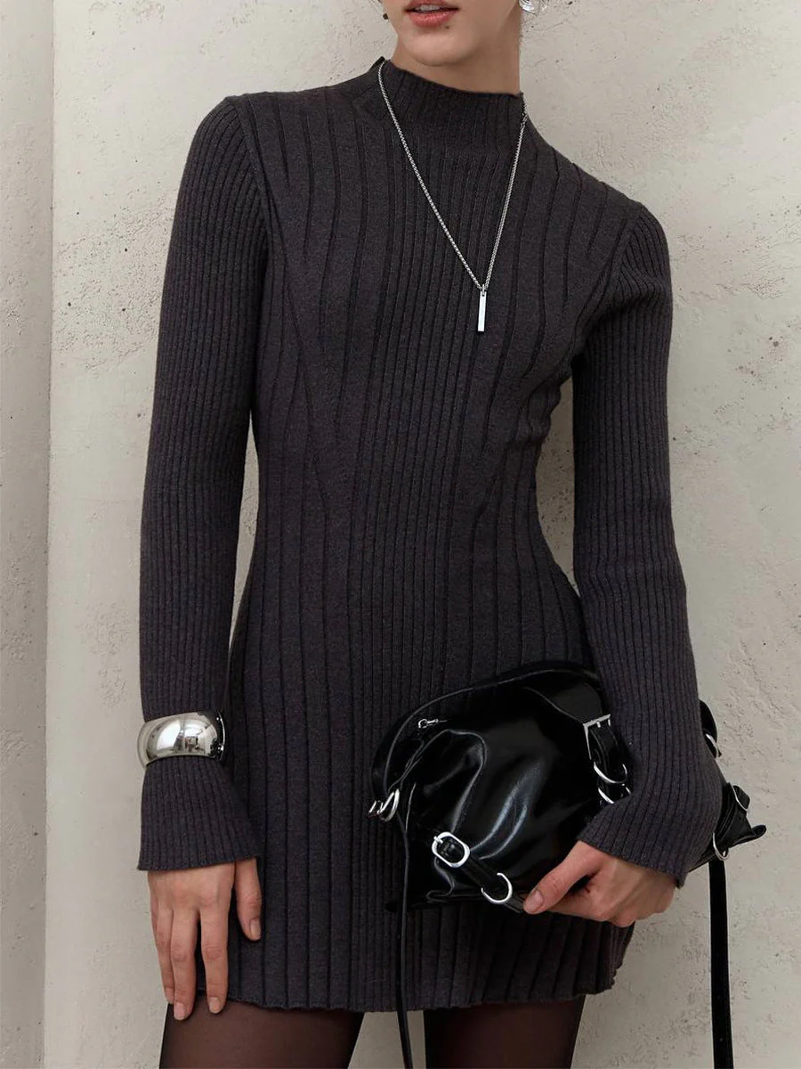 Long Sleeve High Neck Sweater Dress - Image 7