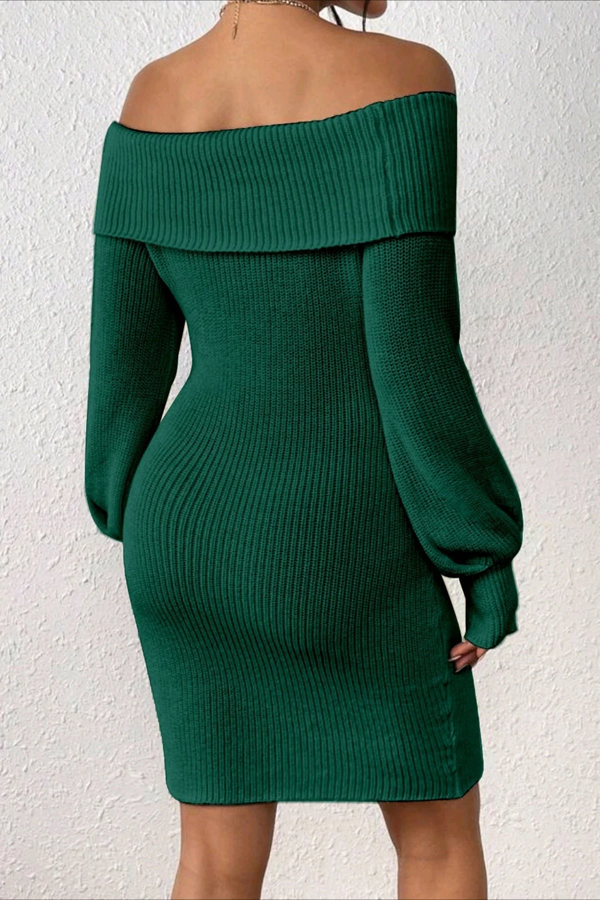 Long Sleeve Off Shoulder Slim Fit Knit Sweater Dress - Image 10