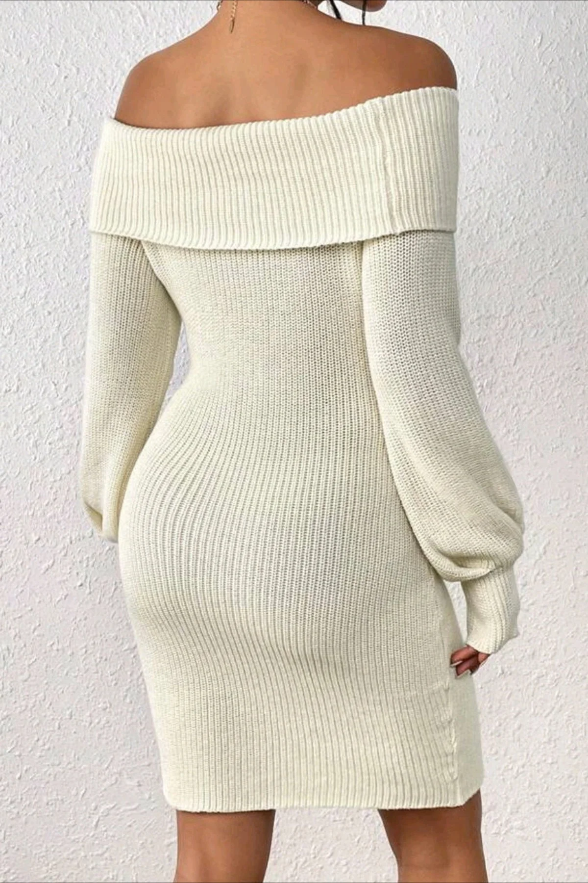 Long Sleeve Off Shoulder Slim Fit Knit Sweater Dress - Image 2