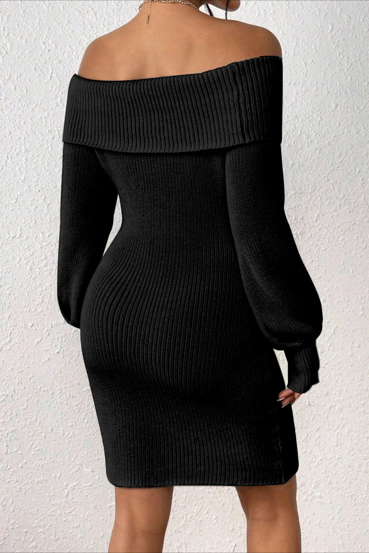 Long Sleeve Off Shoulder Slim Fit Knit Sweater Dress - Image 4