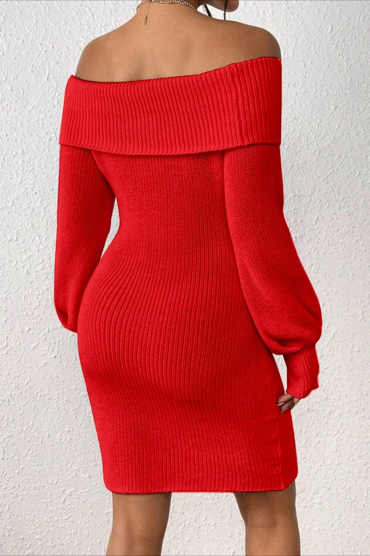 Long Sleeve Off Shoulder Slim Fit Knit Sweater Dress - Image 6