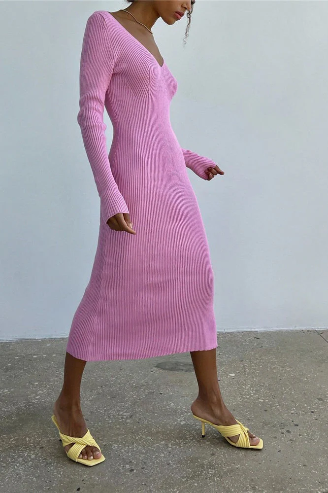 Long Sleeve Ribbed Sweater Dress - Image 3