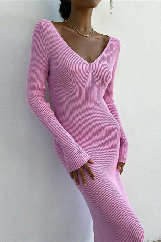 Long Sleeve Ribbed Sweater Dress - Image 4