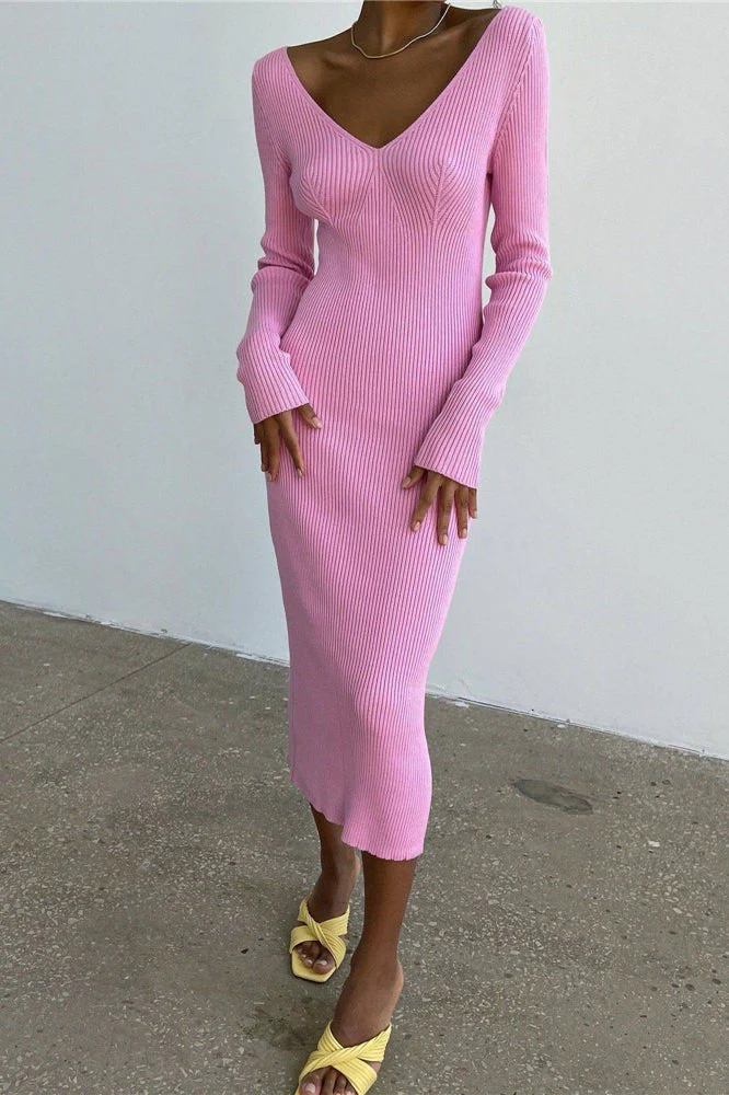 Long Sleeve Ribbed Sweater Dress - Image 5