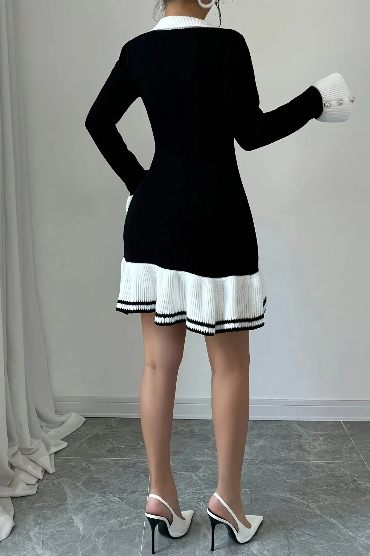 Long Sleeve Ruffle Sweater Dress - Image 2
