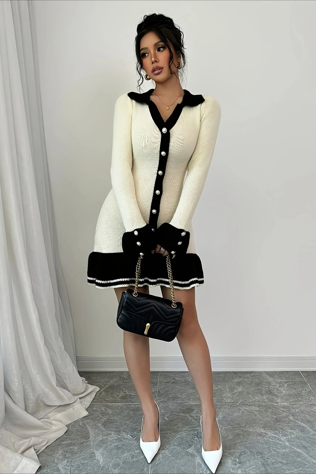 Long Sleeve Ruffle Sweater Dress - Image 4