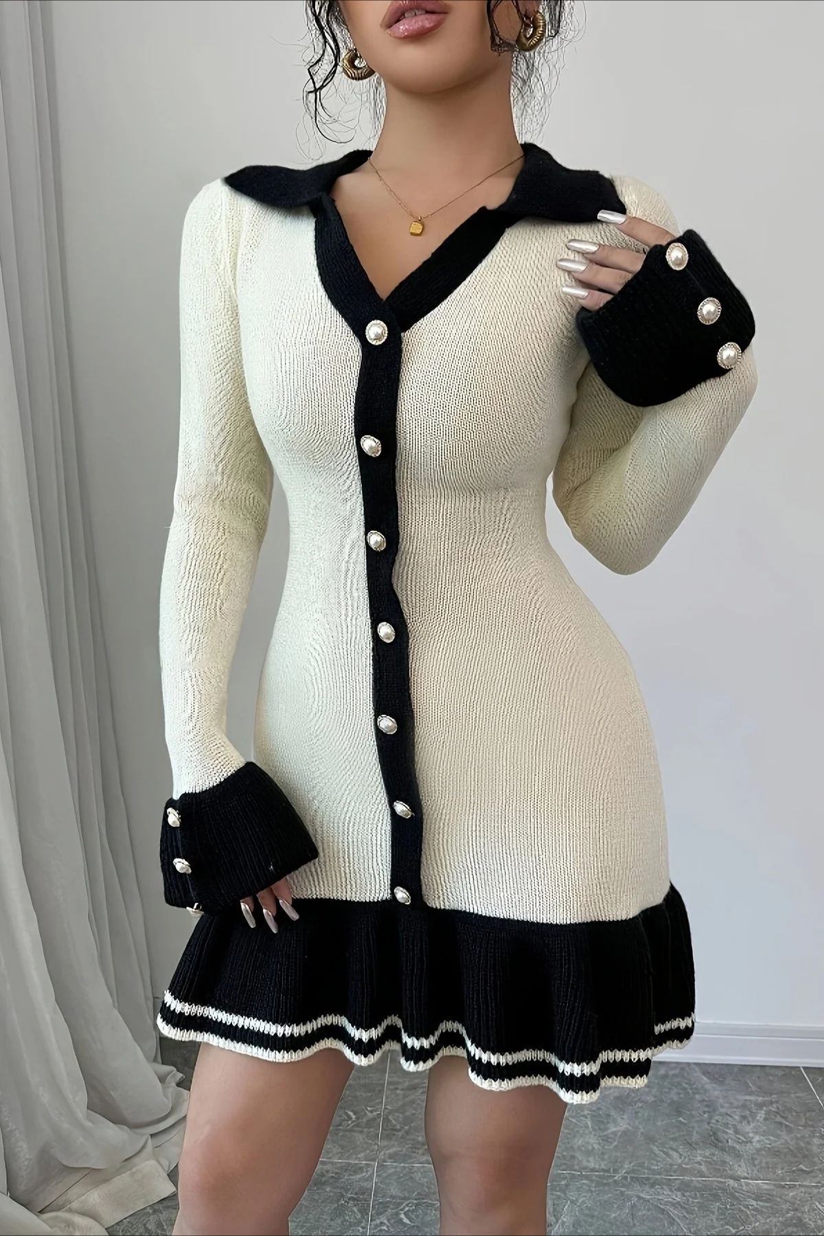 Long Sleeve Ruffle Sweater Dress - Image 6