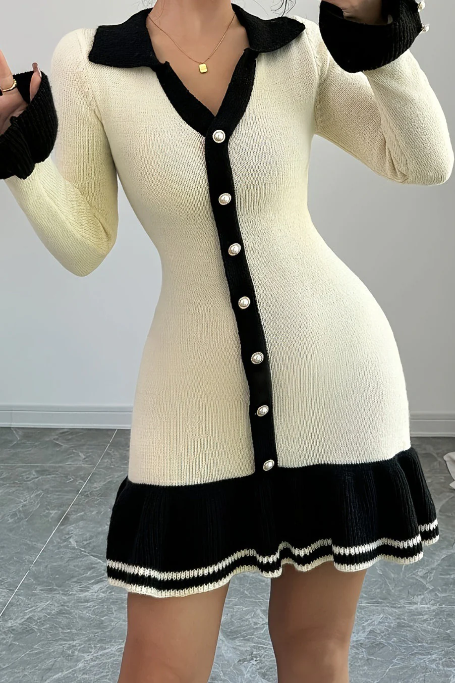 Long Sleeve Ruffle Sweater Dress - Image 8