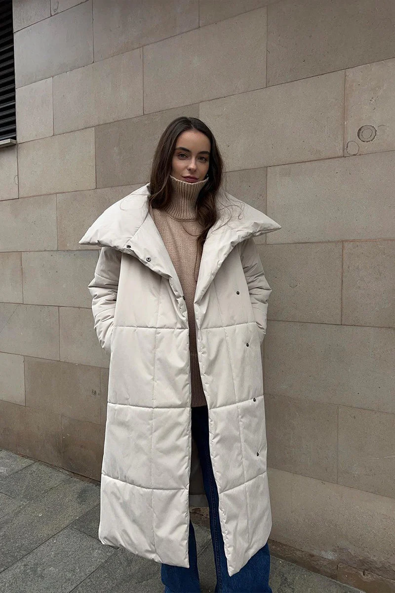 Long Stand Collar Relaxed Quilted Puffer Jacket - Image 10