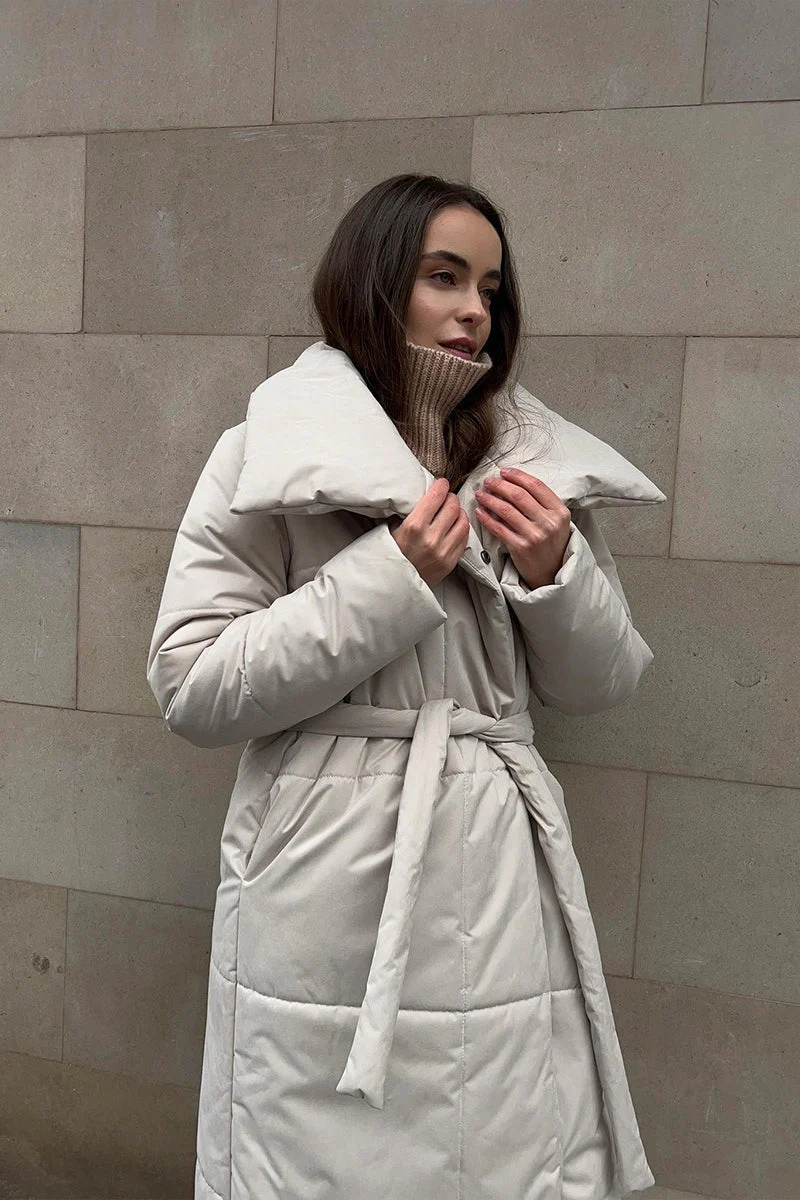 Long Stand Collar Relaxed Quilted Puffer Jacket - Image 11