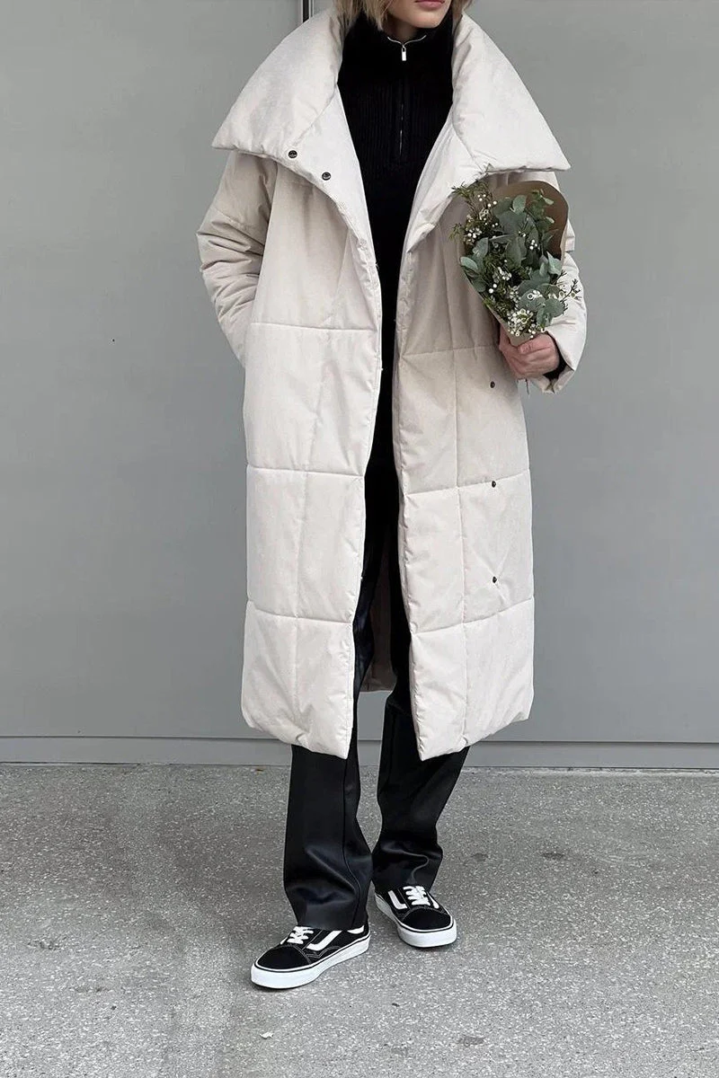 Long Stand Collar Relaxed Quilted Puffer Jacket - Image 12