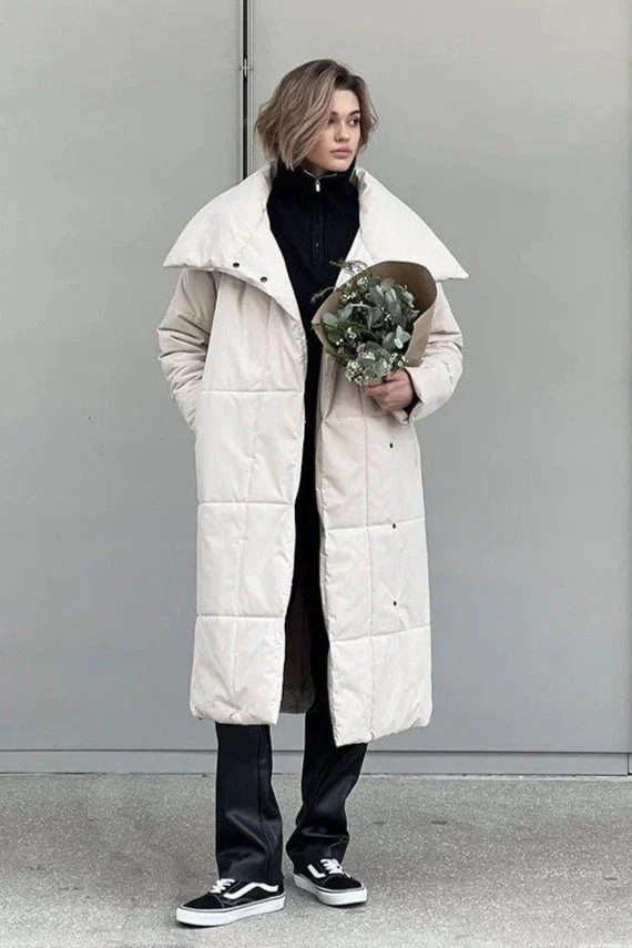 Long Stand Collar Relaxed Quilted Puffer Jacket - Image 13