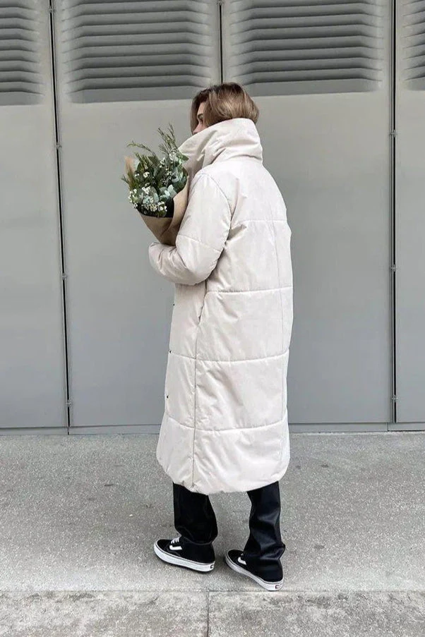Long Stand Collar Relaxed Quilted Puffer Jacket - Image 14