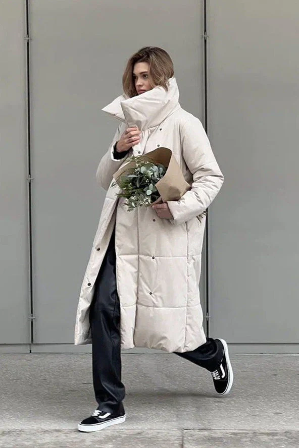Long Stand Collar Relaxed Quilted Puffer Jacket - Image 15