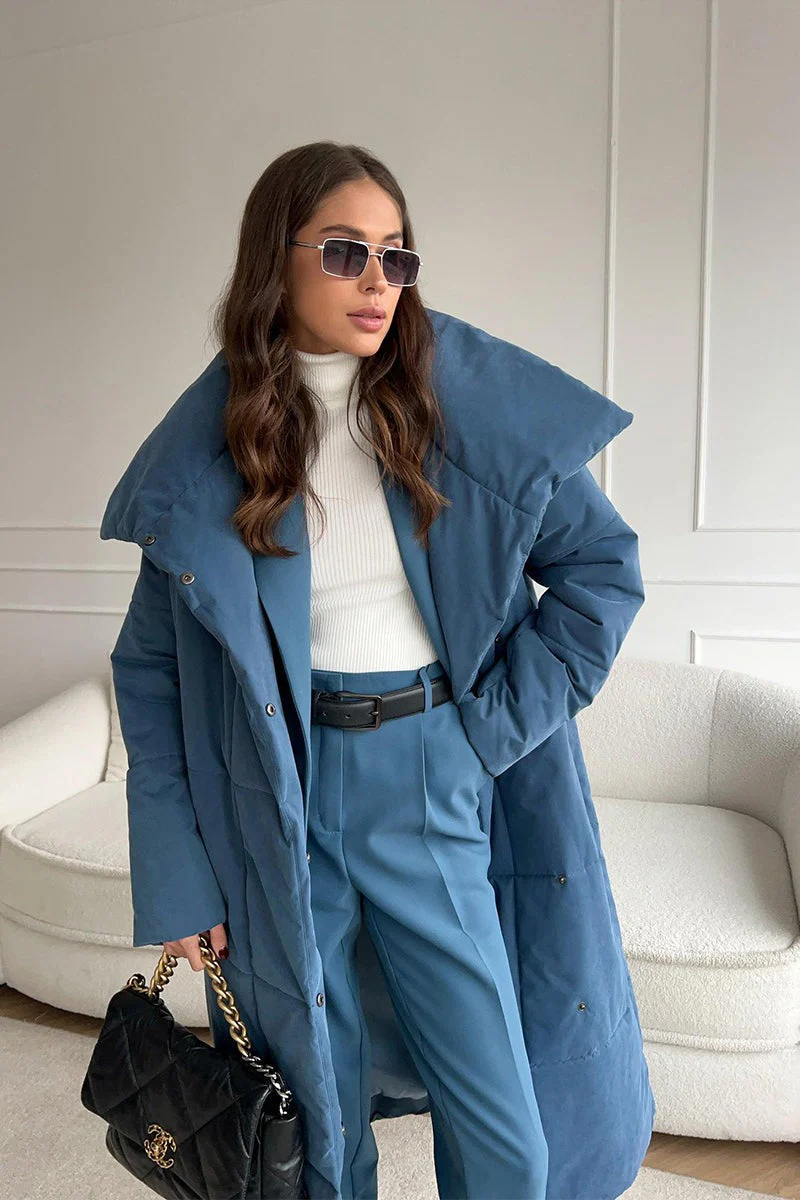Long Stand Collar Relaxed Quilted Puffer Jacket - Image 18