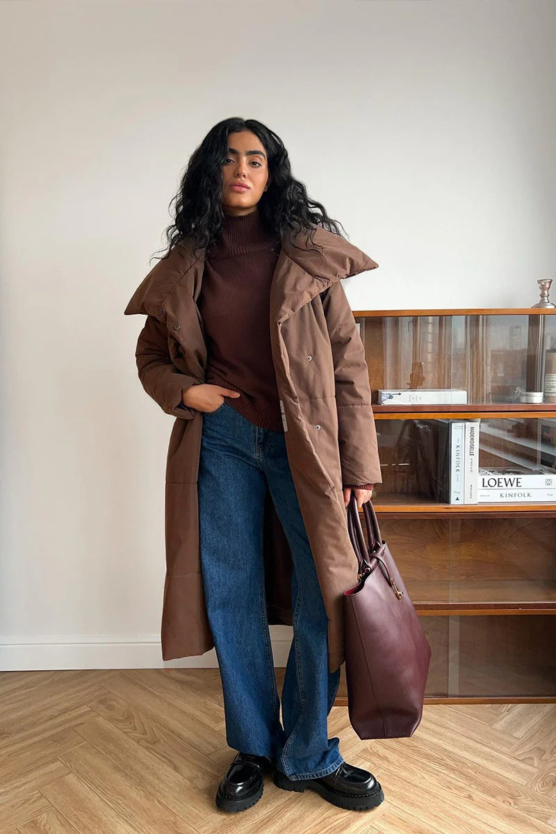 Long Stand Collar Relaxed Quilted Puffer Jacket - Image 2