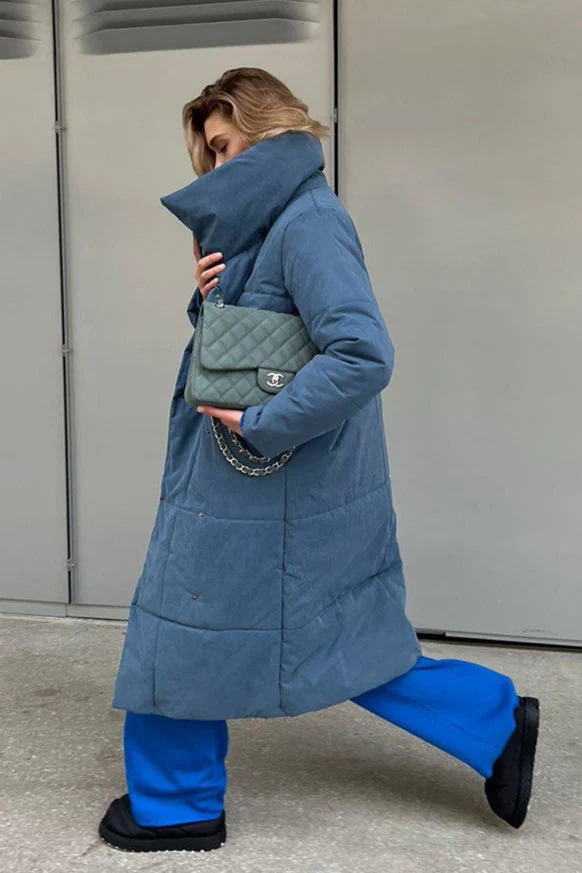 Long Stand Collar Relaxed Quilted Puffer Jacket - Image 20