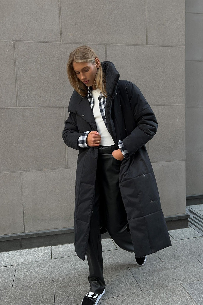 Long Stand Collar Relaxed Quilted Puffer Jacket - Image 25