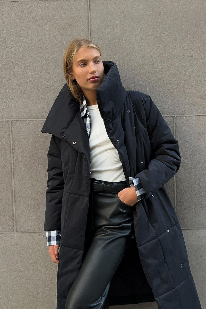 Long Stand Collar Relaxed Quilted Puffer Jacket - Image 26