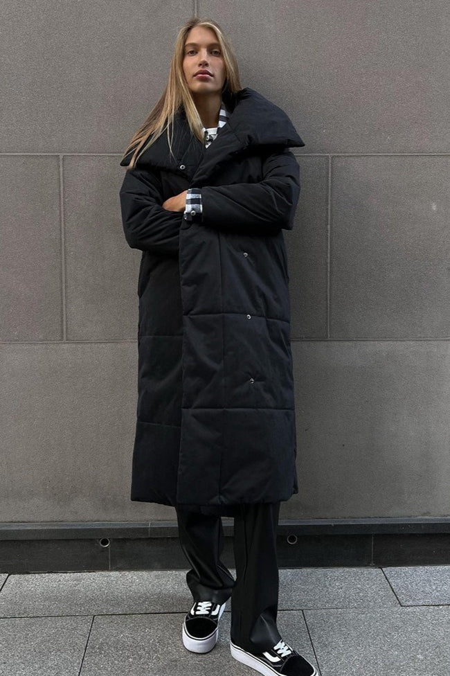 Long Stand Collar Relaxed Quilted Puffer Jacket - Image 28