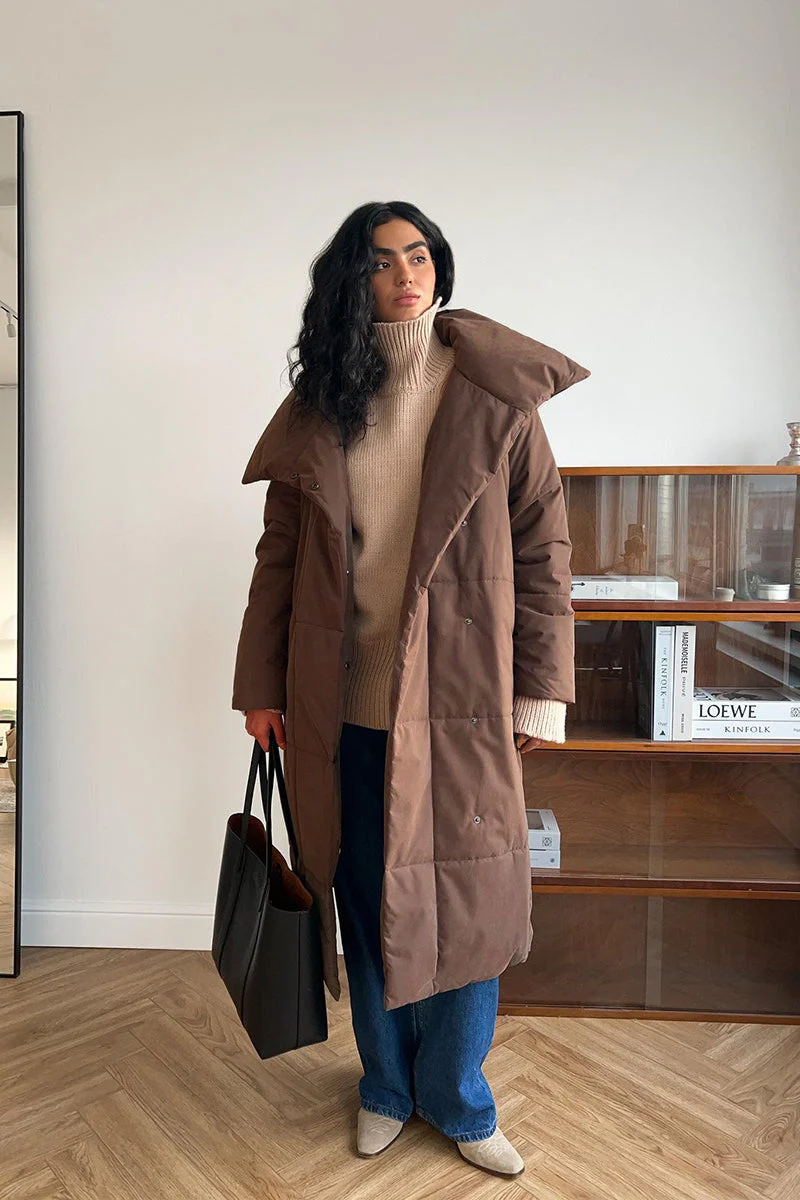 Long Stand Collar Relaxed Quilted Puffer Jacket - Image 3