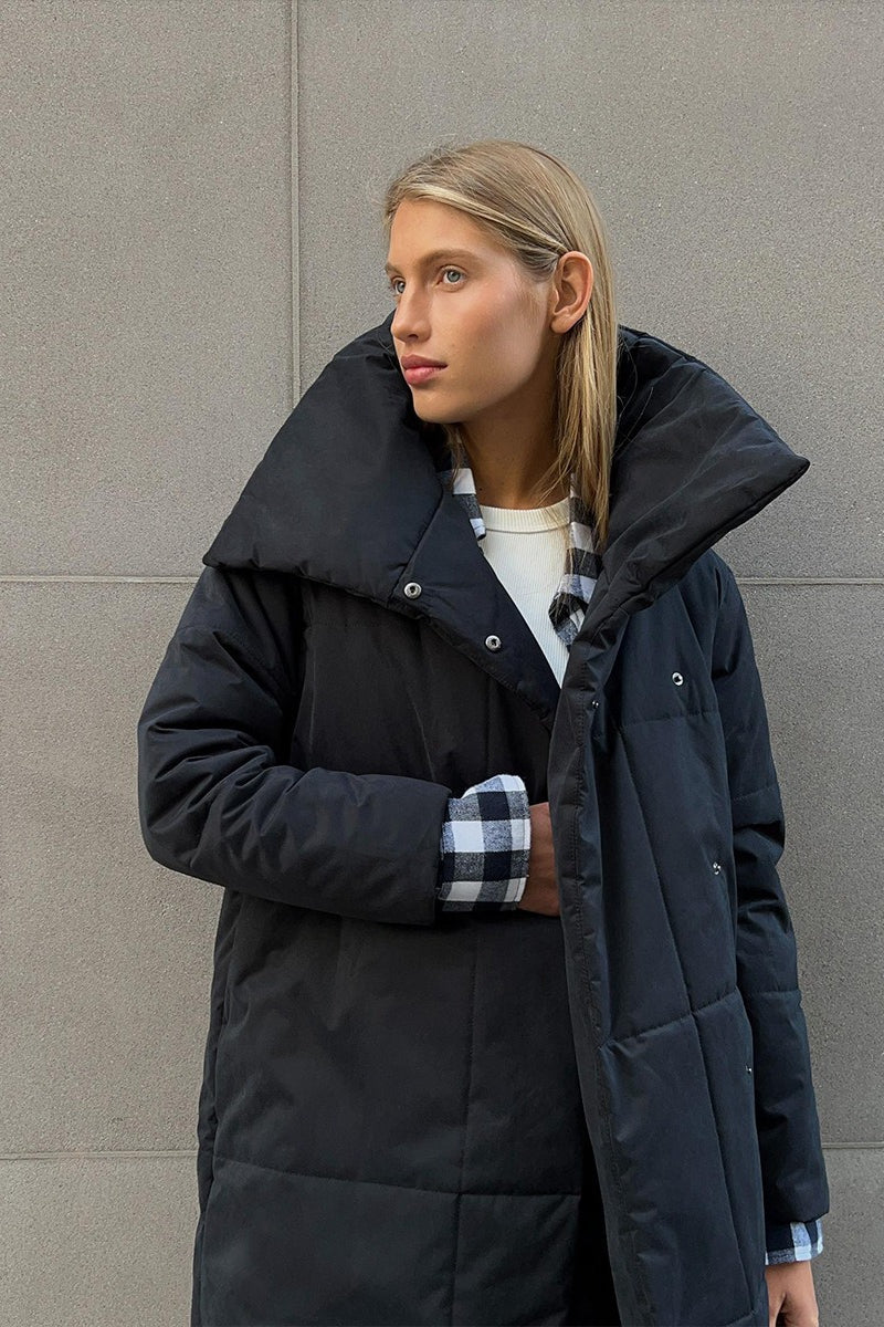 Long Stand Collar Relaxed Quilted Puffer Jacket - Image 30