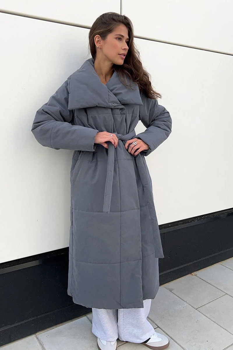 Long Stand Collar Relaxed Quilted Puffer Jacket - Image 32