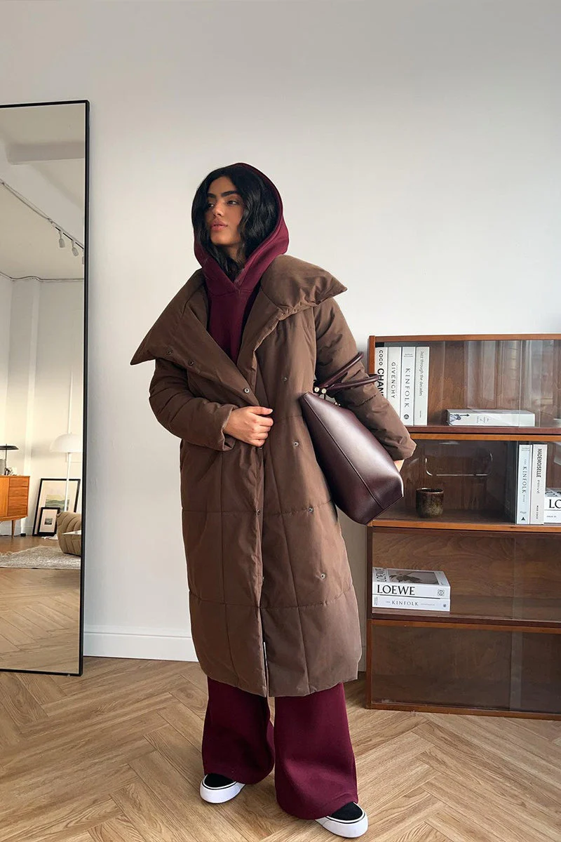 Long Stand Collar Relaxed Quilted Puffer Jacket - Image 4