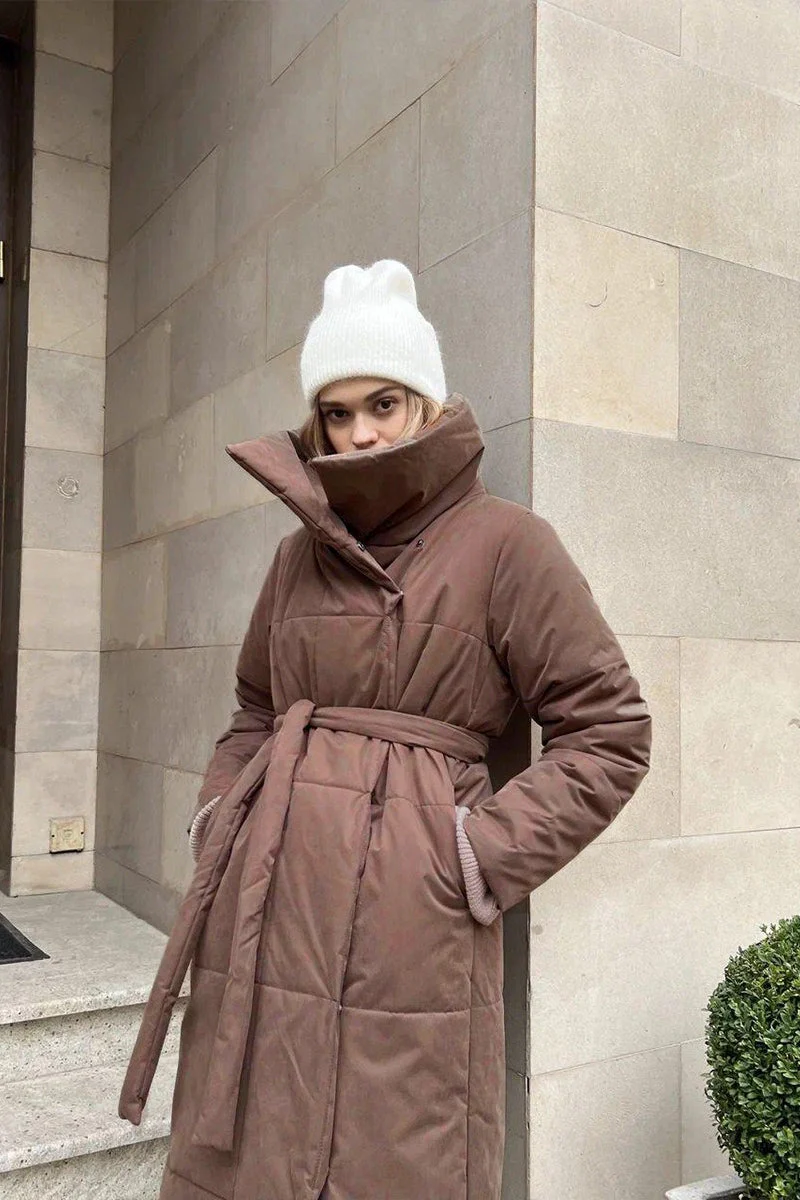 Long Stand Collar Relaxed Quilted Puffer Jacket - Image 5