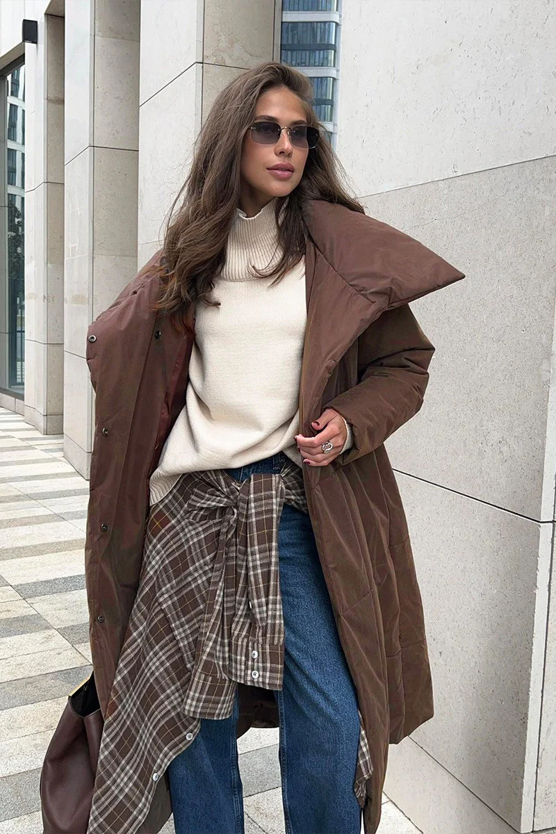 Long Stand Collar Relaxed Quilted Puffer Jacket - Image 6