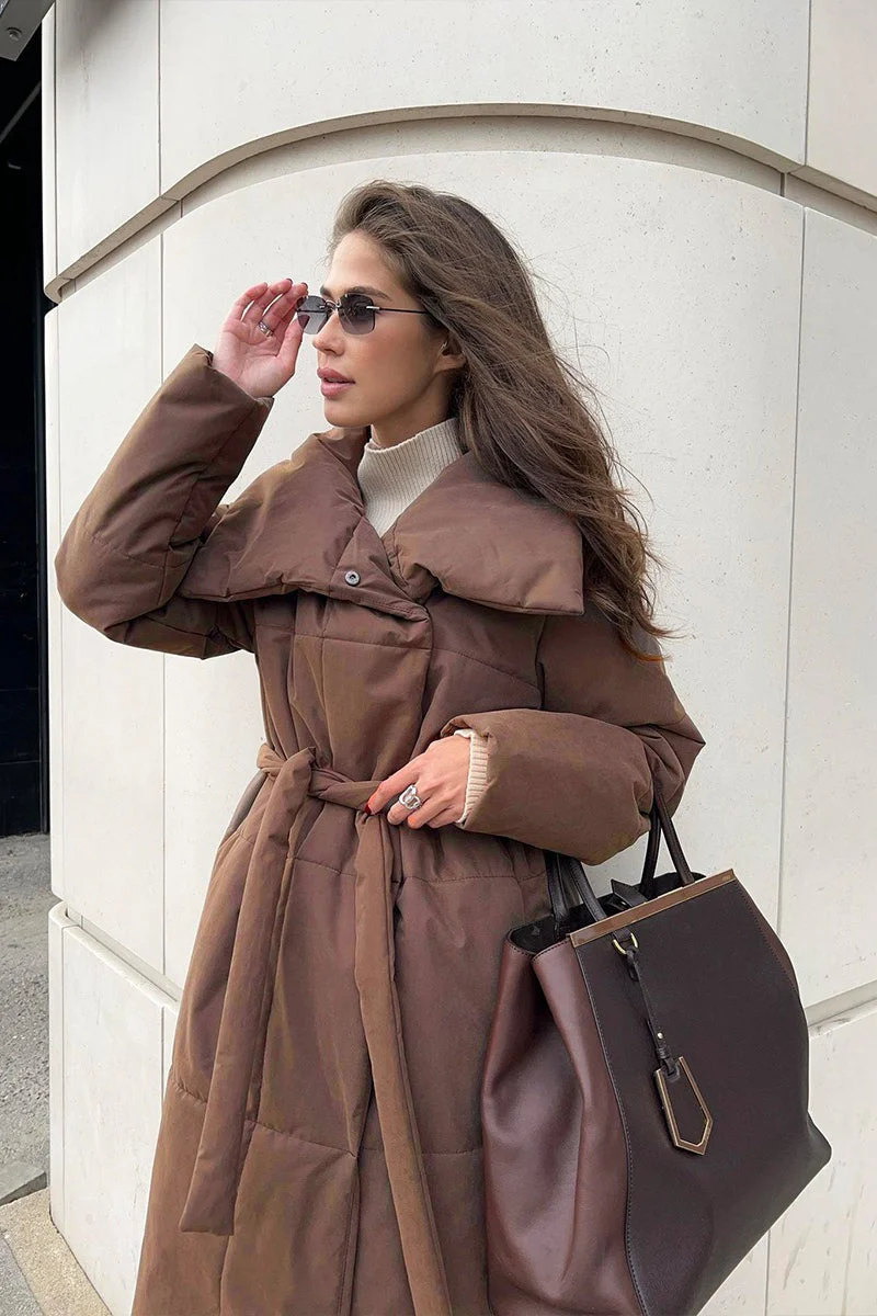 Long Stand Collar Relaxed Quilted Puffer Jacket - Image 8