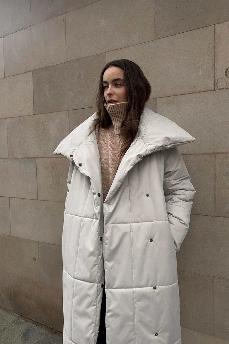 Long Stand Collar Relaxed Quilted Puffer Jacket - Image 9