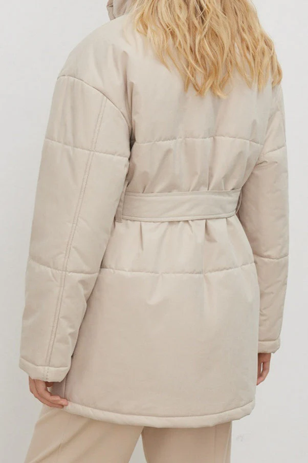 Longline Cotton Tie Waist Puffer Jacket - Image 2