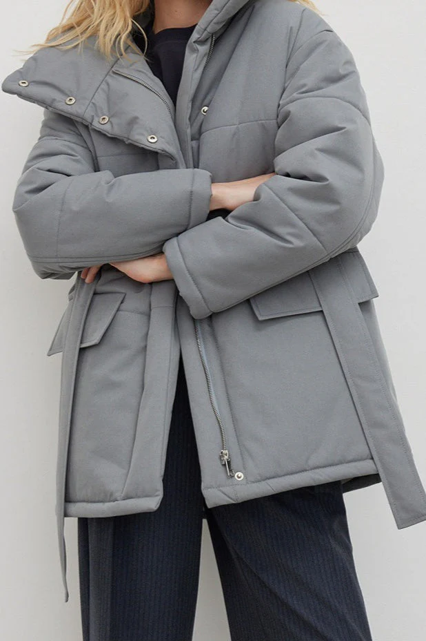 Longline Cotton Tie Waist Puffer Jacket - Image 3