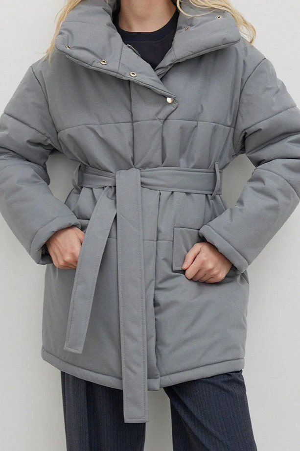Longline Cotton Tie Waist Puffer Jacket - Image 4