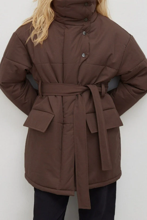 Longline Cotton Tie Waist Puffer Jacket - Image 6