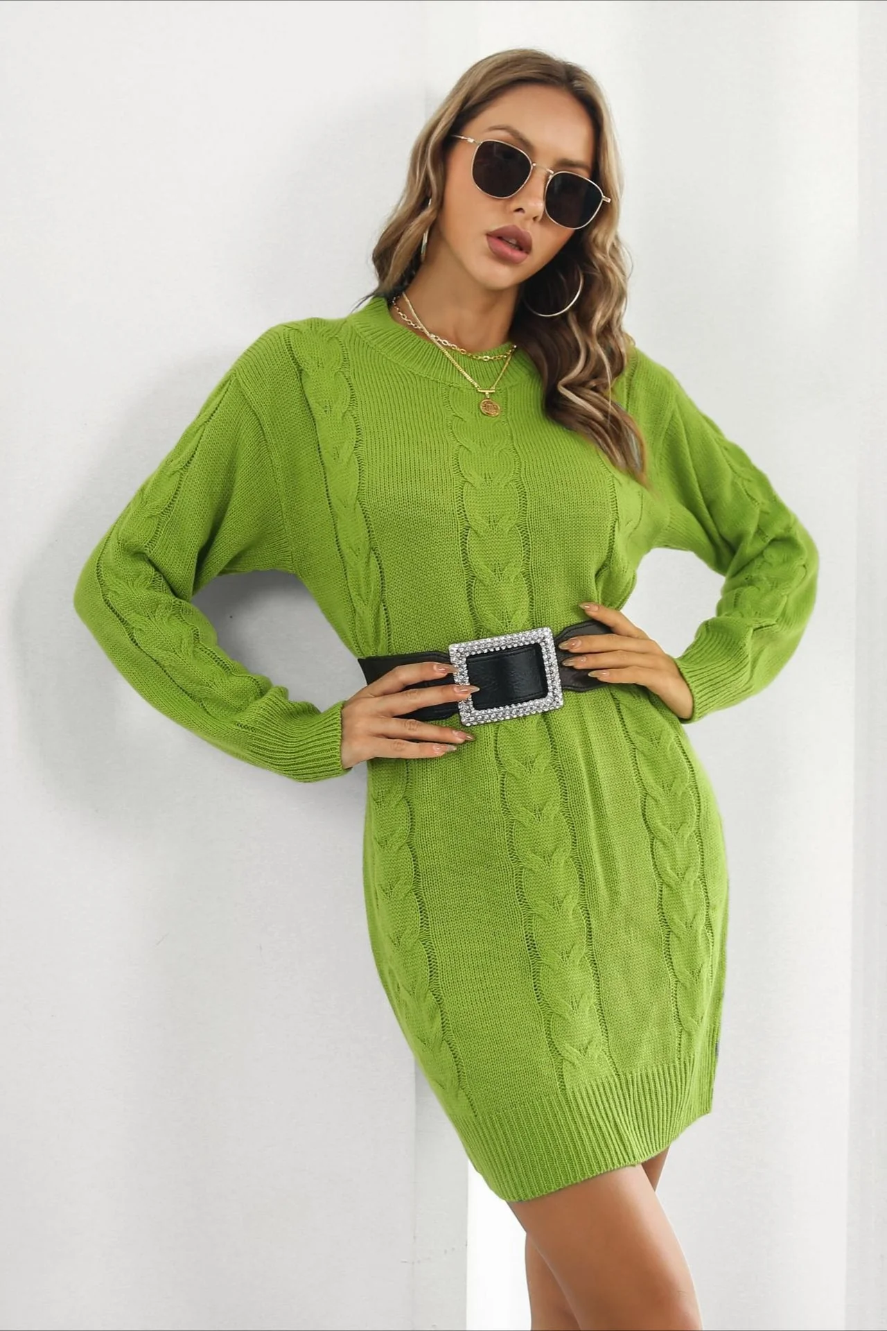 Loose Fit Cable Knit Sweater Dress - Image 2