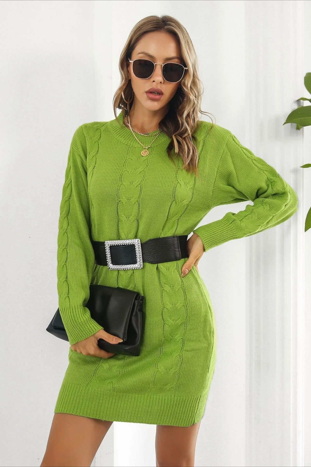 Loose Fit Cable Knit Sweater Dress - Image 5
