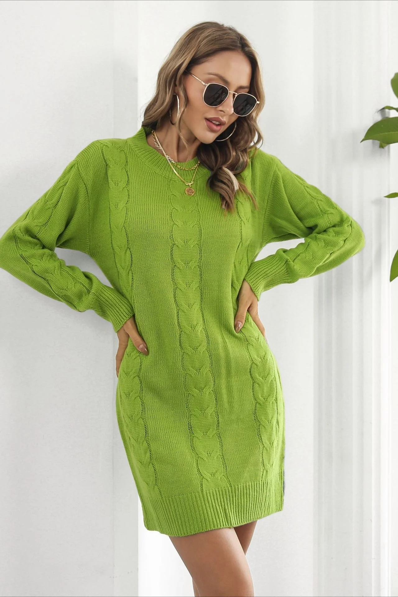 Loose Fit Cable Knit Sweater Dress - Image 6